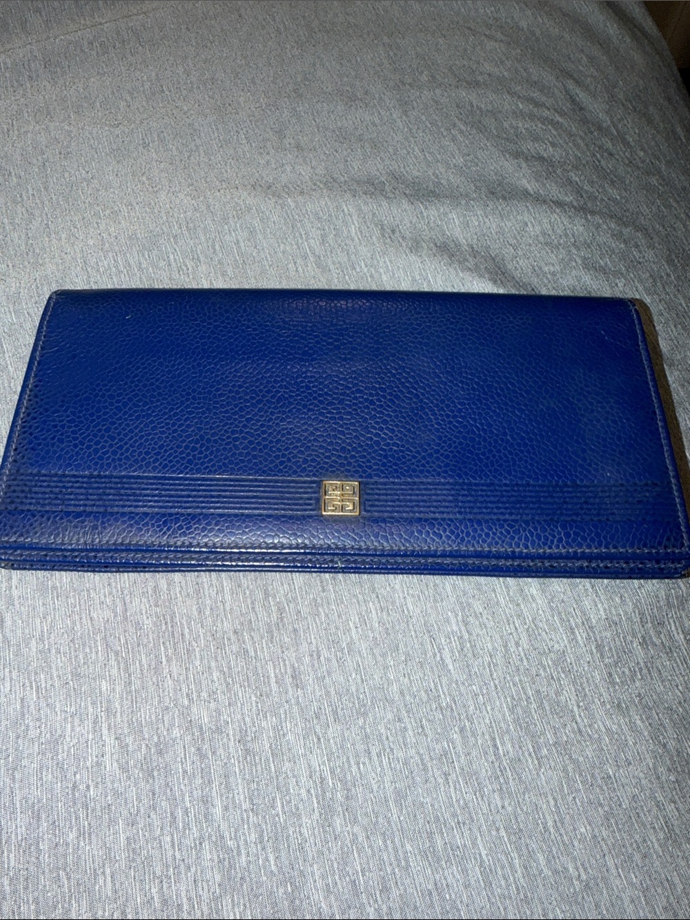 Givenchy Navy Blue Pebbled Leather Continental Wallet Clutch